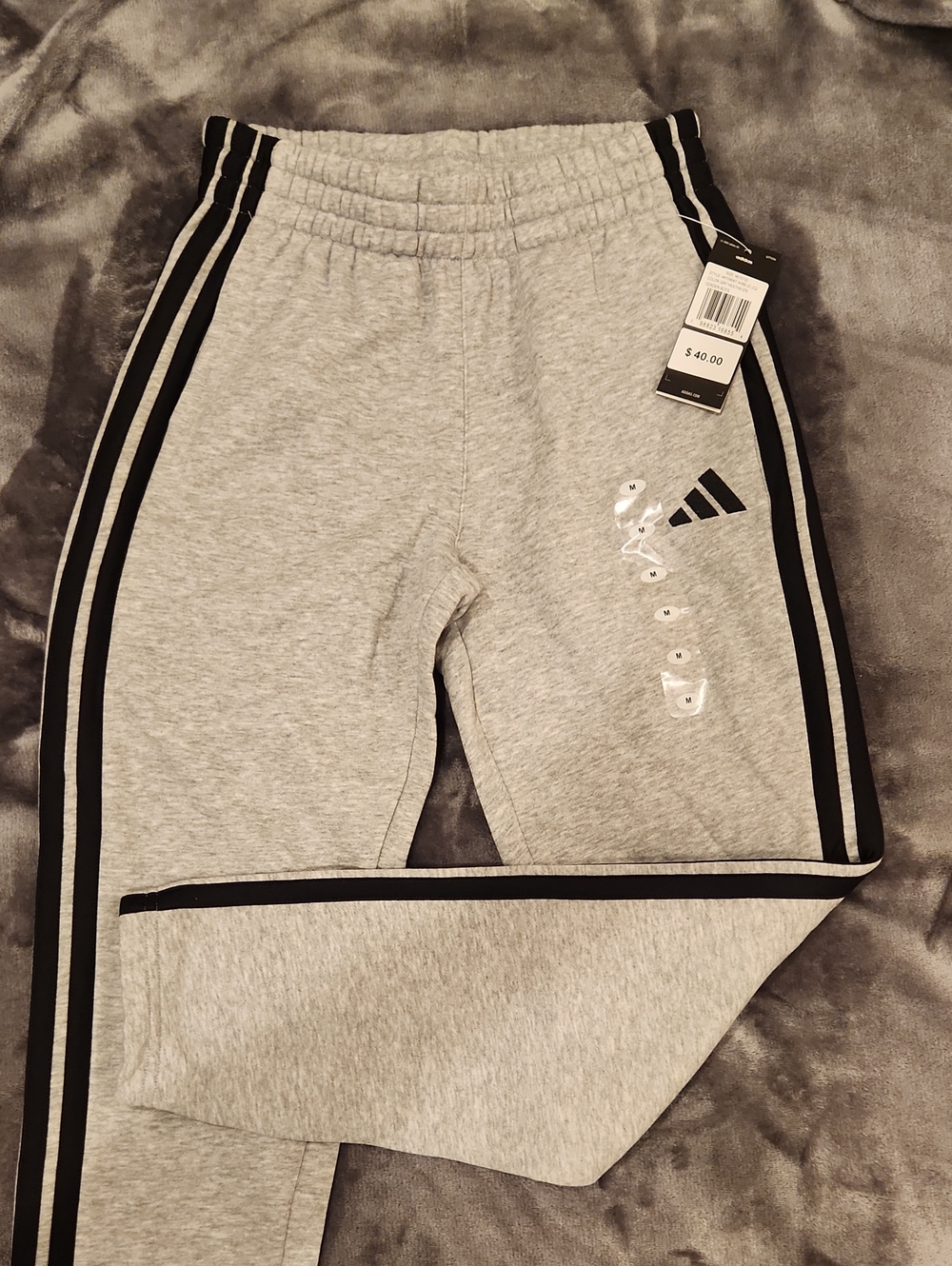 adidas Kids Grey Sweatpants with Black Side Stripes